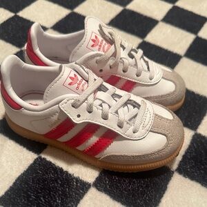 adidas Kids Samba Sneakers - White with Red Stripes